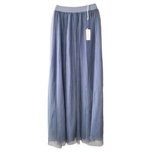 Tulle & Chantilly Long Elastic Waist Tulle Skirt Dusty Blue